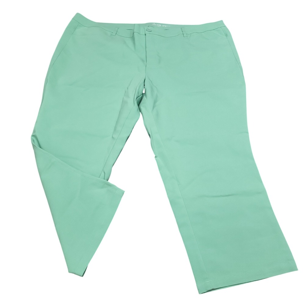 Denim Co Womens Double Weave Straight Ankle Pants Green Petite Plus Size 26WP